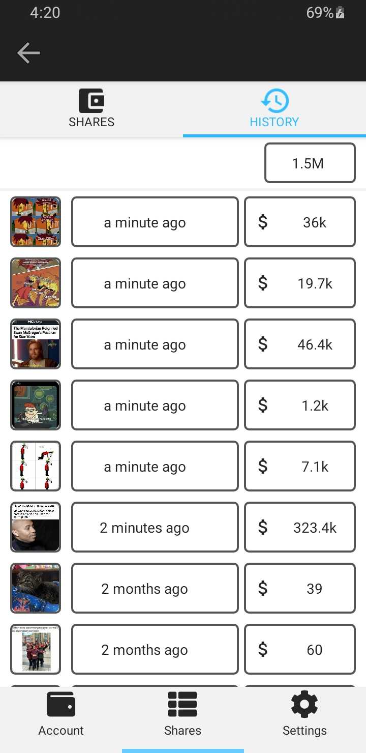 StonksPro App Shares History Light