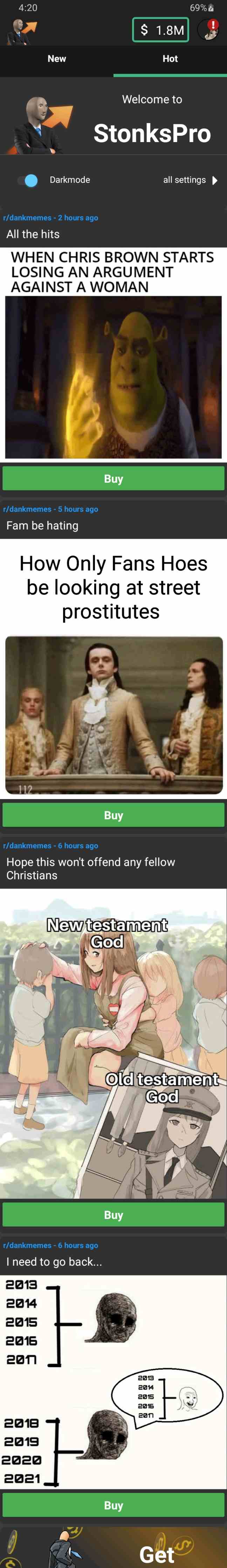 StonksPro App Settings Page Dark