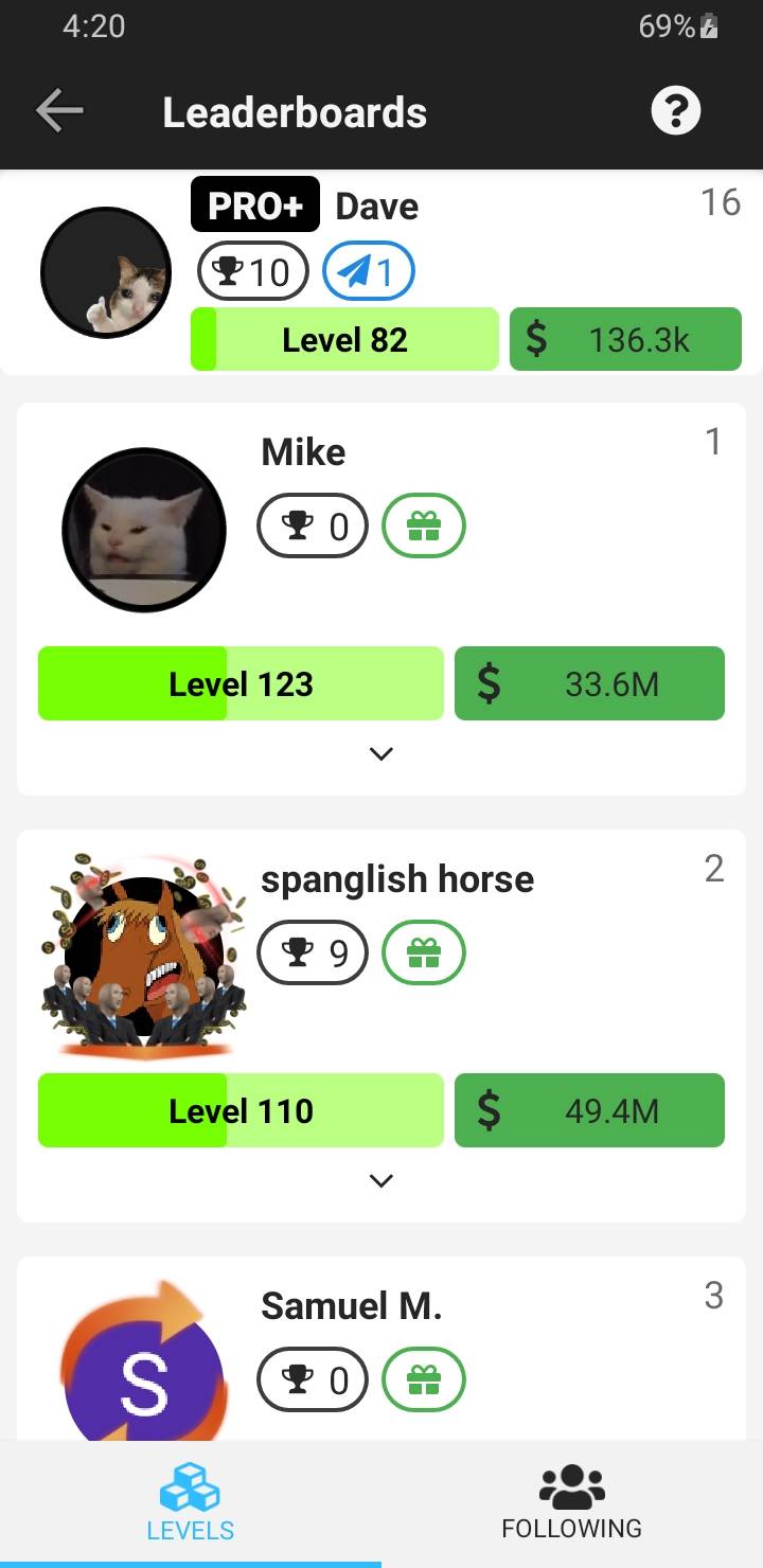 StonksPro App Leaderboards Page Light