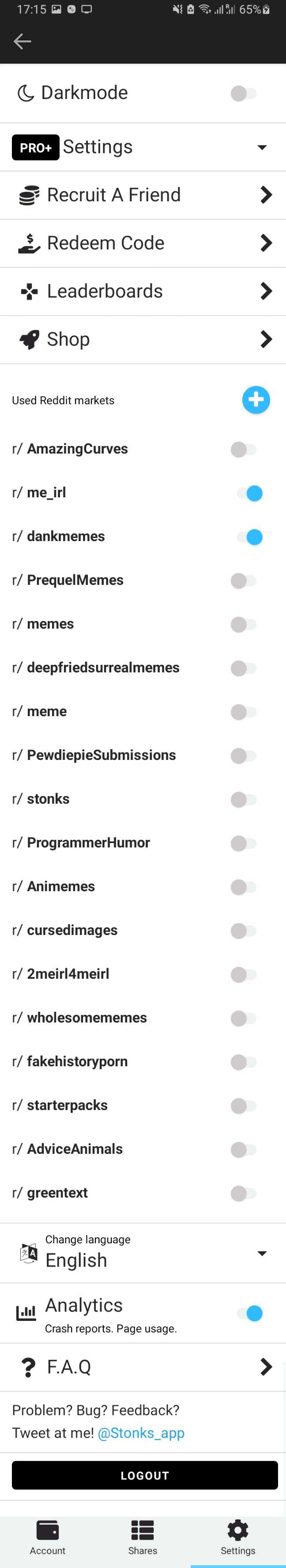 StonksPro App Settings Page Light